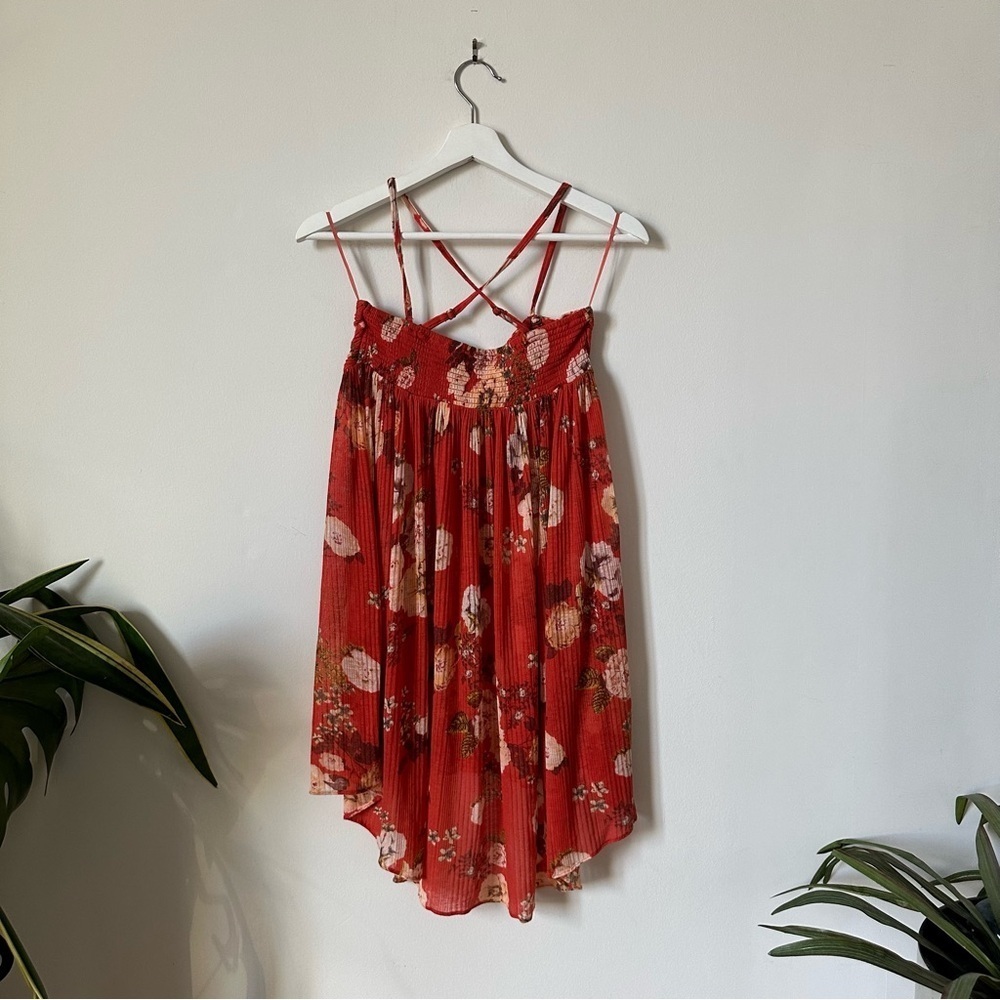 Free People Red Floral Mirage Mini Dress Tunic Top Size M - Picture 5 of 9